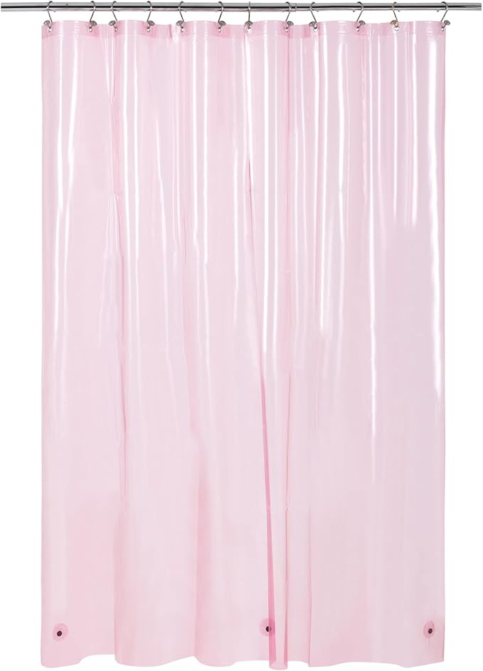 Barossa Design Extra Long Clear Pink Shower Curtain Liner with 3 Magnets - 72" x 84" XL, Waterproof PEVA Lightweight Shower Liner for Bathroom, PVC Free, Metal Grommets - Clear Pink, 72x84