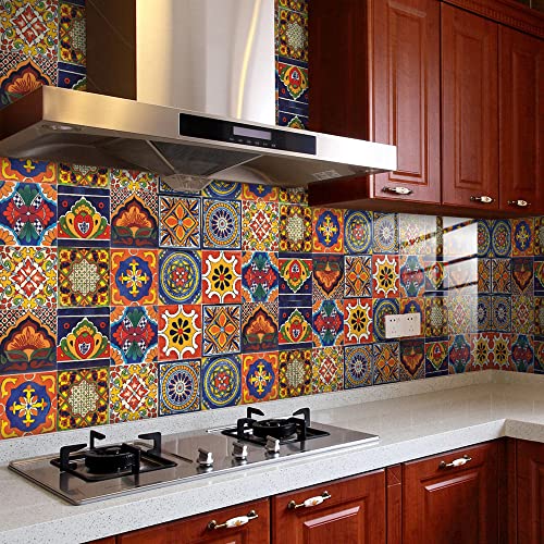 20 Pcs 4"¡¿4" Tile Stickers Peel and Stick, Self Adhesive Waterproof Removable Mandala Style Tiles Backsplash for Kitchen Bathroom Furniture Staircase DIY Home Decor (4"¡¿4", TS295)