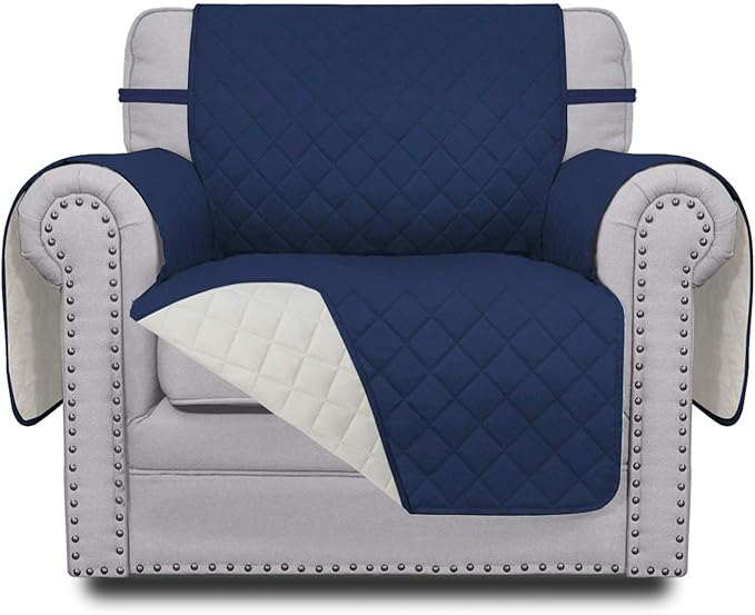 Easy-Going Chair Sofa Slipcover Reversible Sofa Cover Water Resistant Couch Cover Furniture Protector Cover with Elastic Straps for Pets Kids Children Dog Cat (Chair, Navy/Ivory)