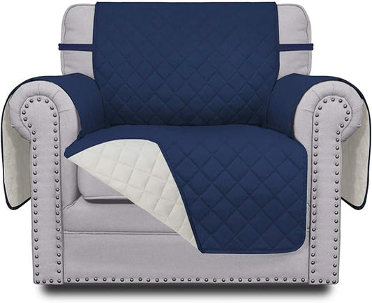 Easy-Going Chair Sofa Slipcover Reversible Sofa Cover Water Resistant Couch Cover Furniture Protector Cover with Elastic Straps for Pets Kids Children Dog Cat (Chair, Navy/Ivory)