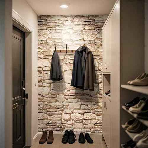 Stone Wallpaper Peel and Stick 17.3" x 118.1" - Waterproof Removable Realistic 3D-Look Faux Stone Peel and Stick Wallpaper for Fireplace, Living Room, Bedroom, Home D?cor