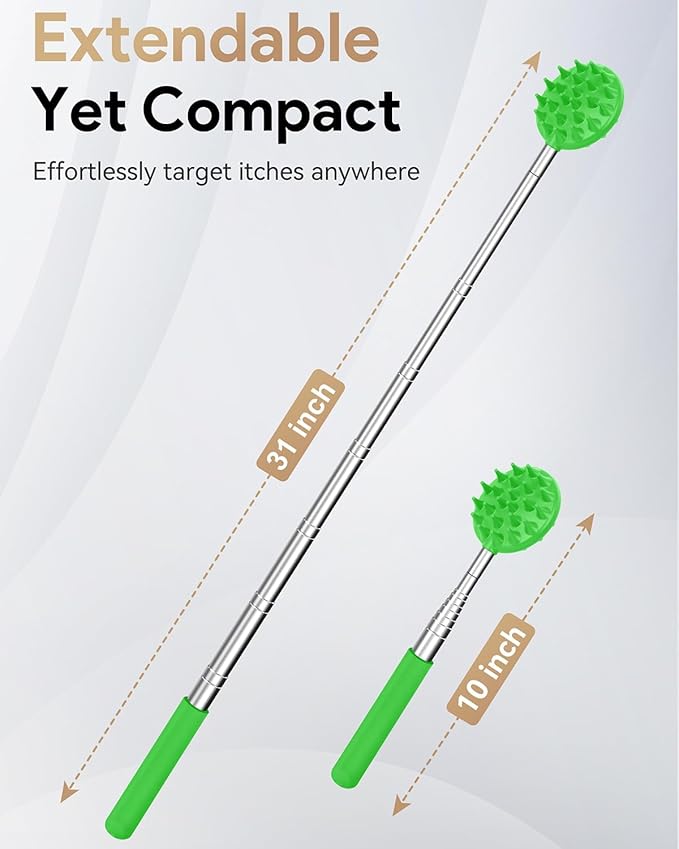 TUKUOS Telescoping Back Scratcher with 5 Detachable Scratching Heads, Valentines Day Gifts for Him Men, Anniversary Birthday Gifts for Men Women Back Scratcher for Men/Dad/Women/Adults - Green