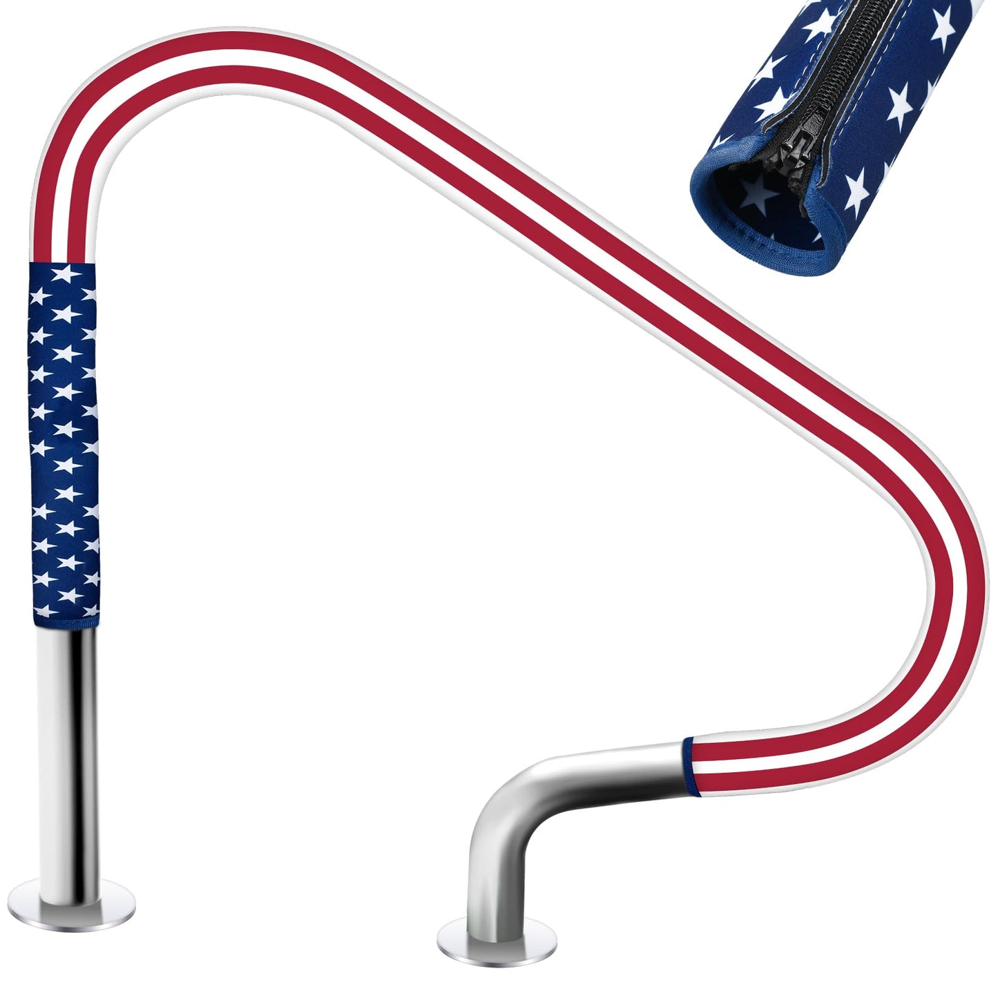 Junkin Pool Handrail Cover 8 ft Swimming Pool Ladder Hand Rail Cover with Zippers Slip Resistant Railing 250th Anniversary Flag 4th of July Patriotic Rail Grip for Inground Swimming Pools