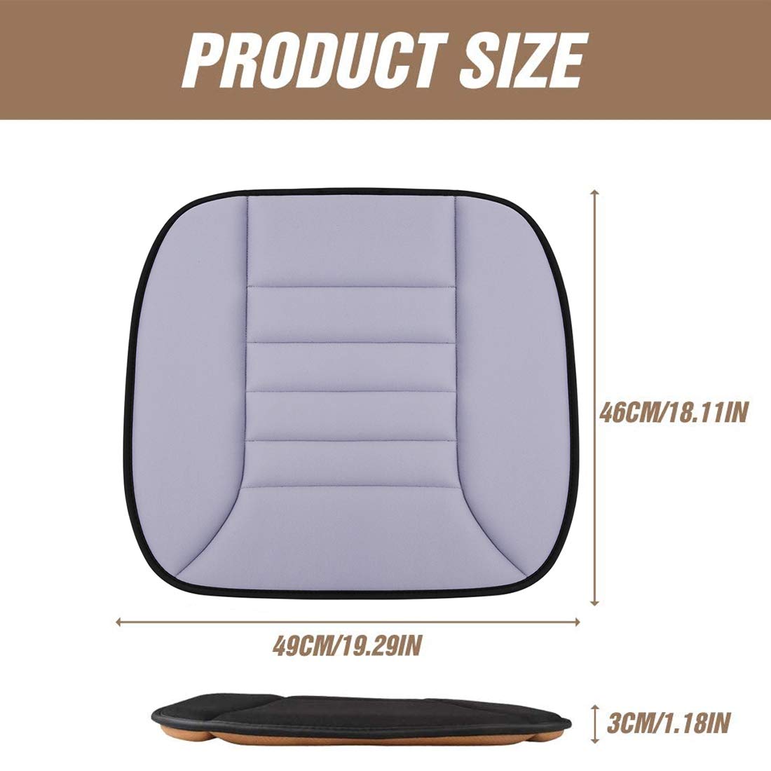 MYFAMIREA 2PCS Car Seat Cushion Pad 1.2" Thick Comfort Seat Protector for Car Driver Seat Office Chair Home Use Memory Foam Seat Cushion with Non Slip Bottom, 20'' x 18.5'', Gray