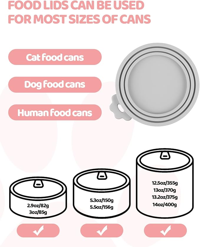 5 PCS Cat Food Can Covers Lids Set, Silicone Pet Food Can Lids with Multi-Function Cat Food Spoon and Opener, Cat Bar Squeezer, Stainless Steel Wet Food Spoon for Cats and Dogs (Grey)