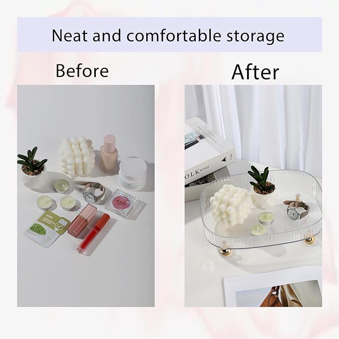 Clear Acrylic Perfume Tray, Round Makeup Bathroom Trays for Counter, Decorative Vanity Trays for Bathroom Countertop for Dresser Tops - Green