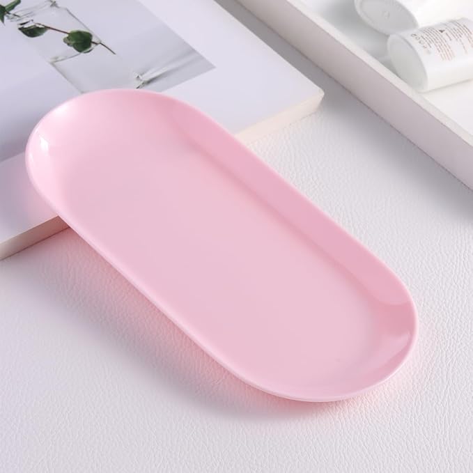 3Pcs Manicure Tools Storage Tray, Oval Plastic Storage Dish Nail Art Accessory Display Trays, Jewelry Rhinestone Organizer Plate, Makeup Cosmetic Nail Decorations Storages PlateÃ¯Â¼ÂPinkÃ¯Â¼Â