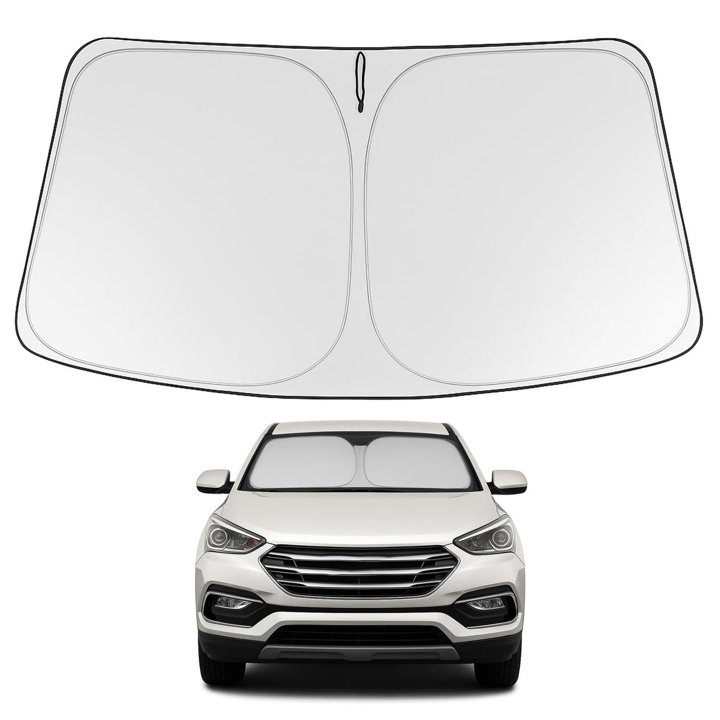 Proadsy 2026 Upgrade Windshield Sun Shade Custom Fit 2013-2018 Santa Foldable Front Sunshade Protector Sun Visor Blocks UV Rays Keep Car Cooler