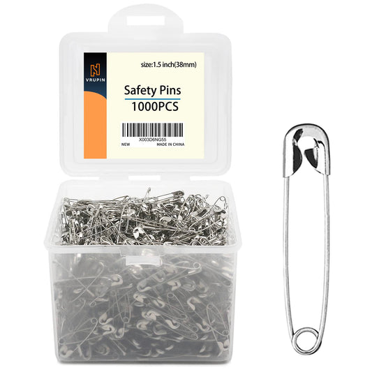 1000 Pack 1.5Inch/38mm Safety Pins - Small Safety Pins with a Convenient Box for Clothes & Home Office