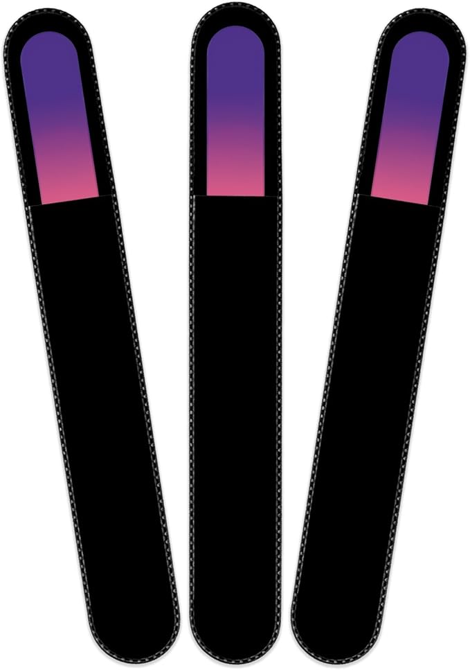 Mont Bleu Rainbow Crystal Nail File in Black Pouch - Large/Professional Size - Czech Tempered Glass - Handmade in Bohemia (Czech Republic)