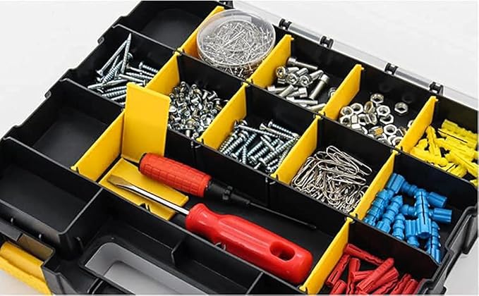 Tools Box Organizer Double Side 34 Compartments Hardware Organizers with Removable Plastic Dividers for Screws Nuts Nails