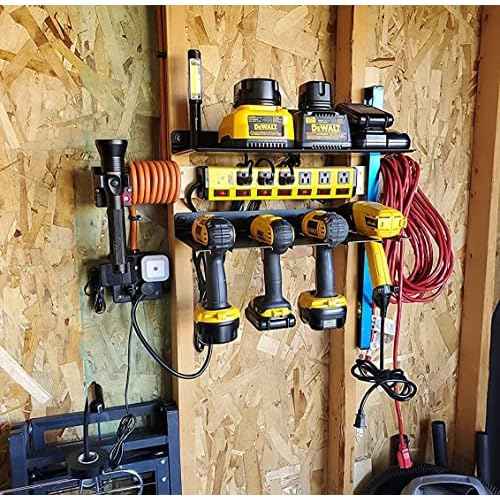 StoreYourBoard Electric Drill Storage Rack Shelf, Holds 4 Drills, Hanging Wall Mounted Organizer for Garage, Home, Workshop, Shed