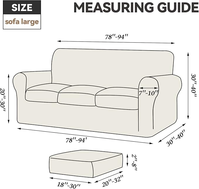 WEERRW 4 Pieces Velvet High Stretch Couch Covers for 3 Cushion Couch Sofa Slipcovers, Washable Furniture Protector with Non Slip Elastic Bottom, Feature Soft and Thick Plush Fabric, Champagne, Large