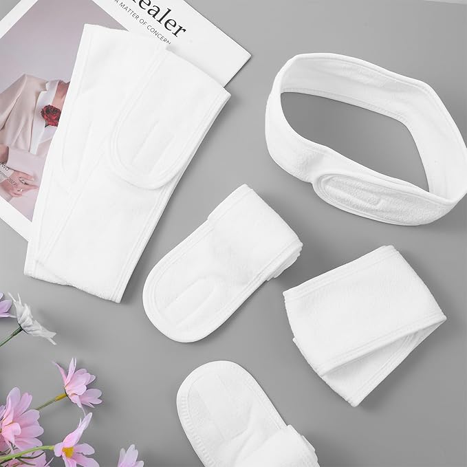 24 Pcs Spa Facial Headband Set - Premium 100% Cotton Esthetician Headbands for Facials, 24.4 x 3.14 Inch Adjustable Hair Wrap for Women, Makeup & Skincare (White)