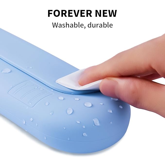 2 IN 1 Silicone Makeup Brush Holder with Beauty Make Up Sponge Holder Case：Soft Portable Cosmetic Face Brushes Holder with Upgrade Anti-Fall Out Magnetic Closure - Blue