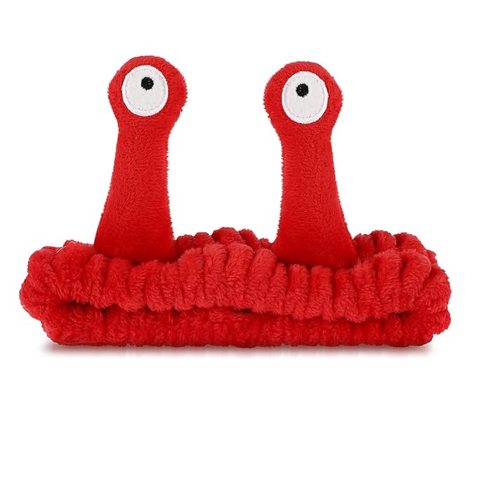 Face Wash Headband, Palm and Snail Spa Hair Bands Makeup Headbands Women Cartoon Cute Coral Fleece Elastic Headband Creative Hair Accessories for Washing Face Shower Sports (Red)