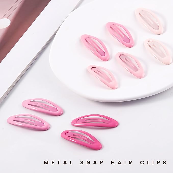 20PCS Oval Metal Snap Clips for Women No Slip Small Barrettes for Thin Fine Hair,Pink