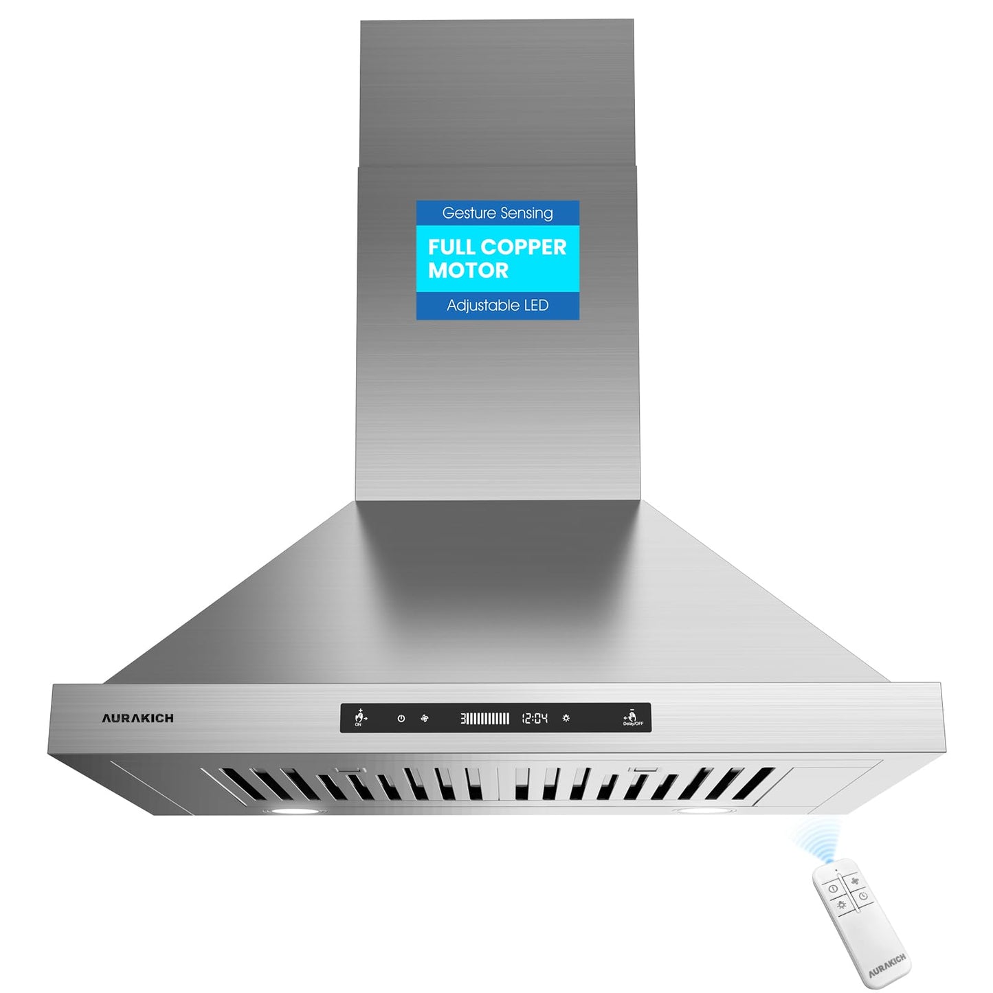 AURAKICH 30-inch Wall Mount Range Hood, 900 CFM Ducted/Ductless Kitchen Vent Hood with Full Copper Motor, Triple Smart Controls (Gesture/Remote/Touch), Tunable LED Lighting, Stainless Steel