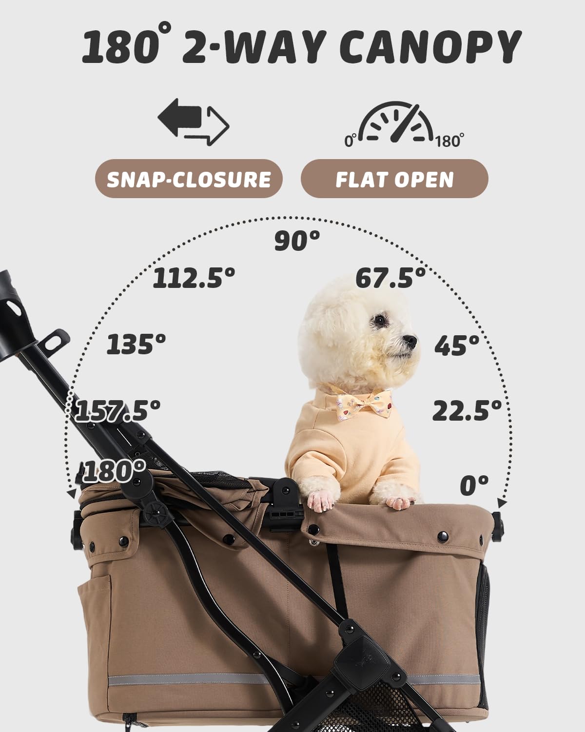 797Audio Dog Stroller for Small Medium Dogs,Pet Stroller for Cats Puppy Up to 121lbs,Foldable,One Click Folding,4 Wheel Shock Absorption,Adjustable Canopy with Sun Shades,Removable Washable Pad(Brown)