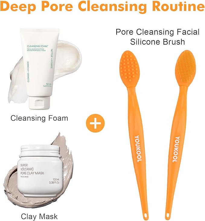 Pore Cleansing Silicone Facial Brush | Face Scrubber & Massager for Blackhead & Whitehead Removal, Sebum Reduction, Gentle Exfoliation & Clearer Skin | Suitable for All Skin Types,Orange,2pc