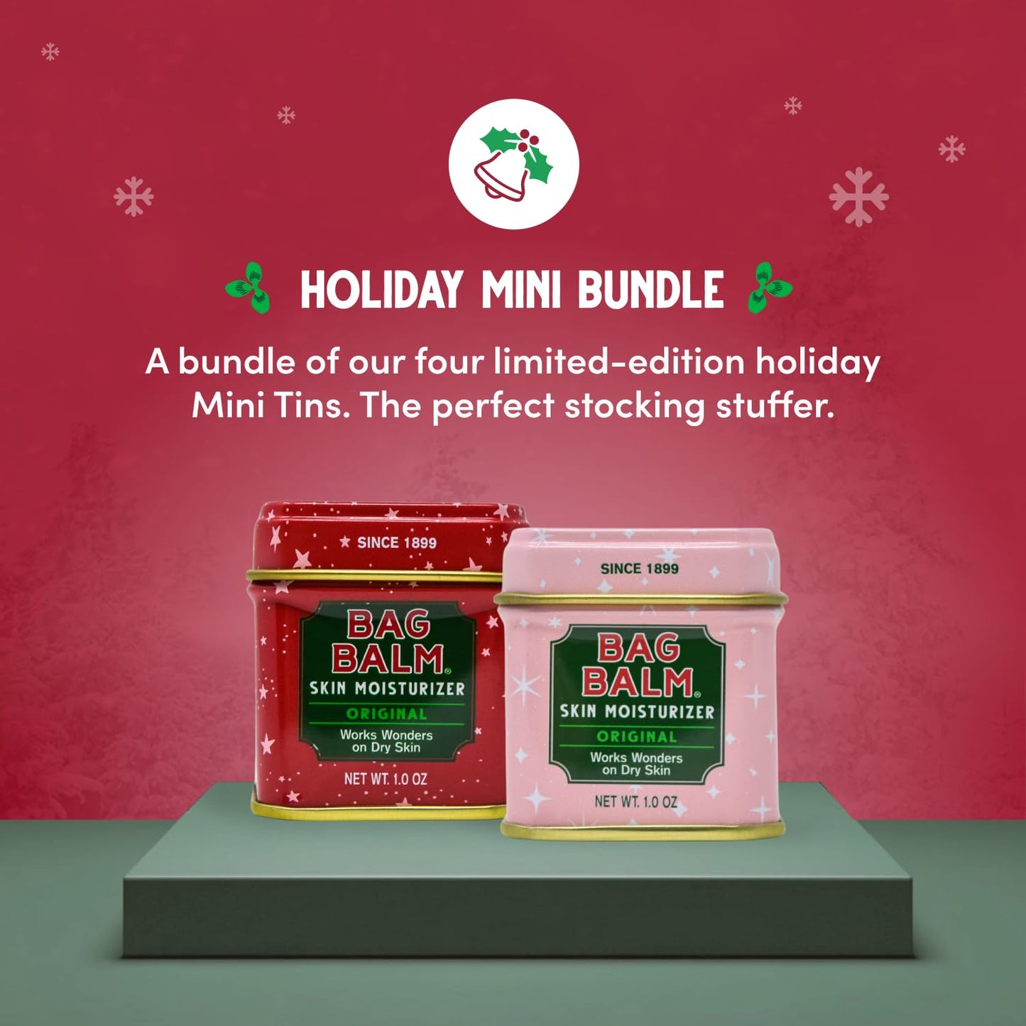 Bag Balm Mini Tin Gift Set – Bundle of 4 Limited Edition Tins (Red Star, Pink Star, Green Plaid, Red Plaid) – Multi-Use Moisturizing Balm for Dry Skin, Lips, Hands and Winter Hydration