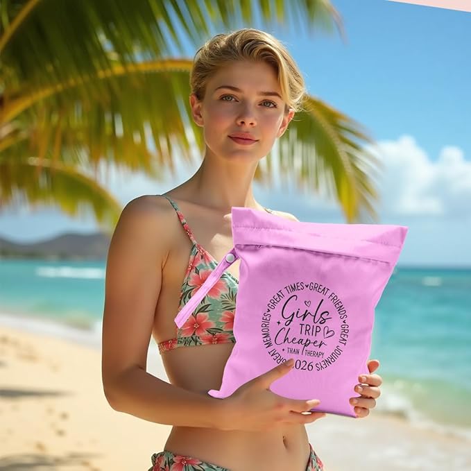 Girls Trip Gifts Wet Dry Bag, Beach Bag Wet Bag Favors, for Swimsuit Toiletry Travel Essentials For Women Aloha Bags, Beach Travel Gym Laundry bags for Dirty Diaper Swimsuit Gifts (Pink)