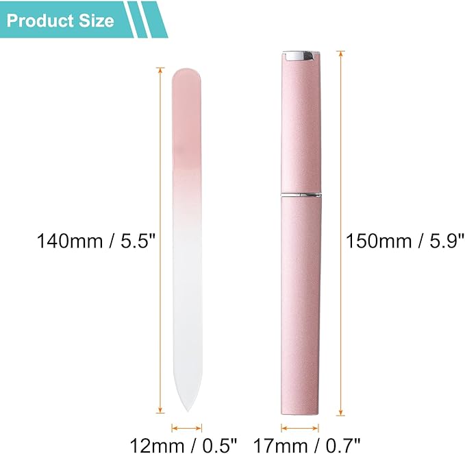 HARFINGTON Glass Nail File Kit 280 Grit Double Sided Professional Manicure Crystal Fingernail Files with Case for Natural Nail Art Shine Polishing Buffer, Rose Gold