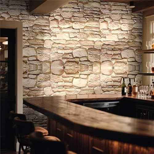 Stone Wallpaper Peel and Stick 17.3" x 118.1" - Waterproof Removable Realistic 3D-Look Faux Stone Peel and Stick Wallpaper for Fireplace, Living Room, Bedroom, Home D?cor