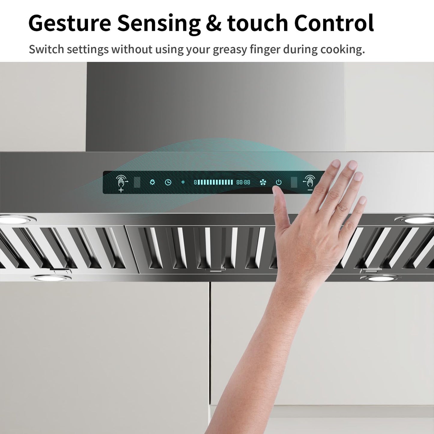 IKTCH Upgrated 36 inch Island Mount Range Hood, 900 CFM Ducted Range Hood with 4 Speed Fan, Stainless Steel with Gesture Sensing & Touch Control Making life Smarter IKIS02-36