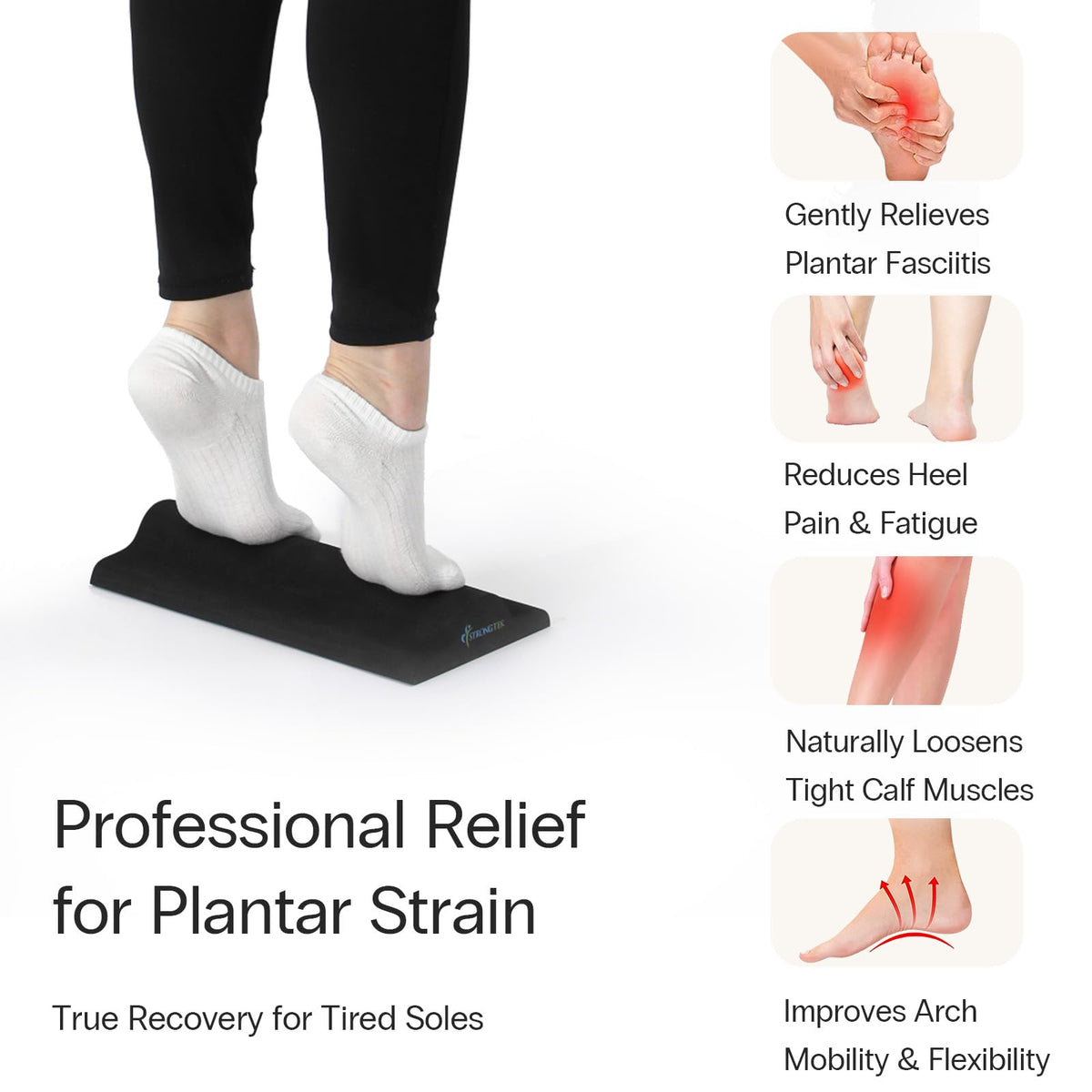StrongTek Plantar Fasciitis Relief Foot Stretcher Pad, High-Density EVA Calf Stretching Block for Heel Pain, Achilles Tendon & Foot Arch Therapy, Portable & Lightweight