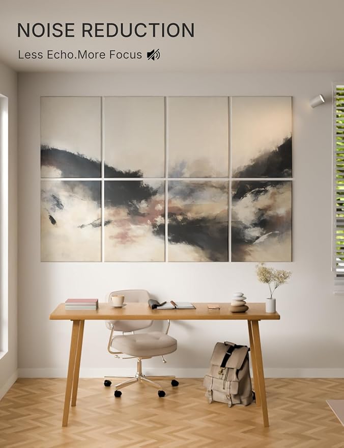 Wall Art Acoustic Panels,70''×47''Sound Absorbing Panels-8-Pack with 60 Adhesive Tabs, Decorative Sound Absorbing Panels for Living Room and Recording Studio, Offices-Silent Fjord