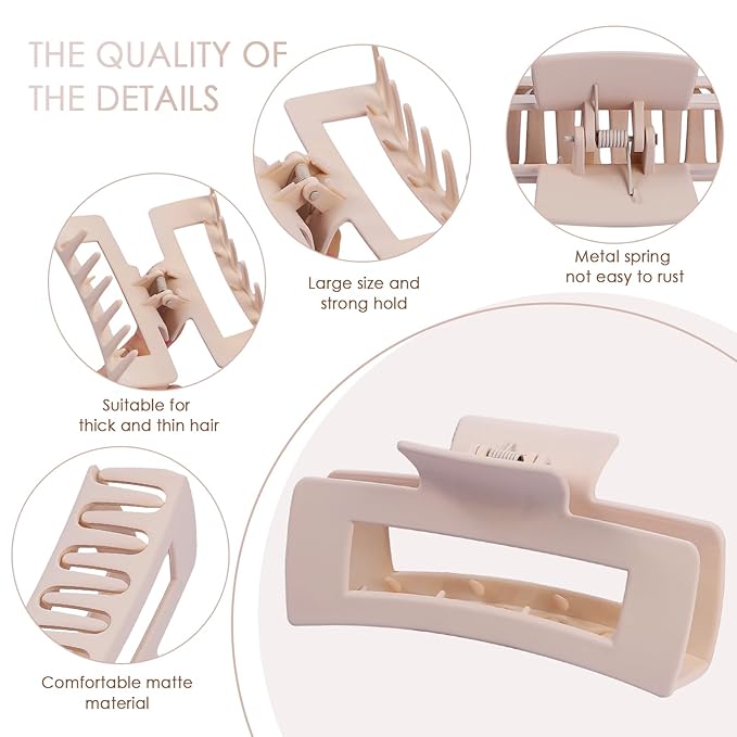 8 Pcs Large Hair Claw Clips 4.1 Inch Non-slip Big Square Matte Hair Claws for Women, Strong Hold Banana Clip for Thick Thin Hair(White/Black)