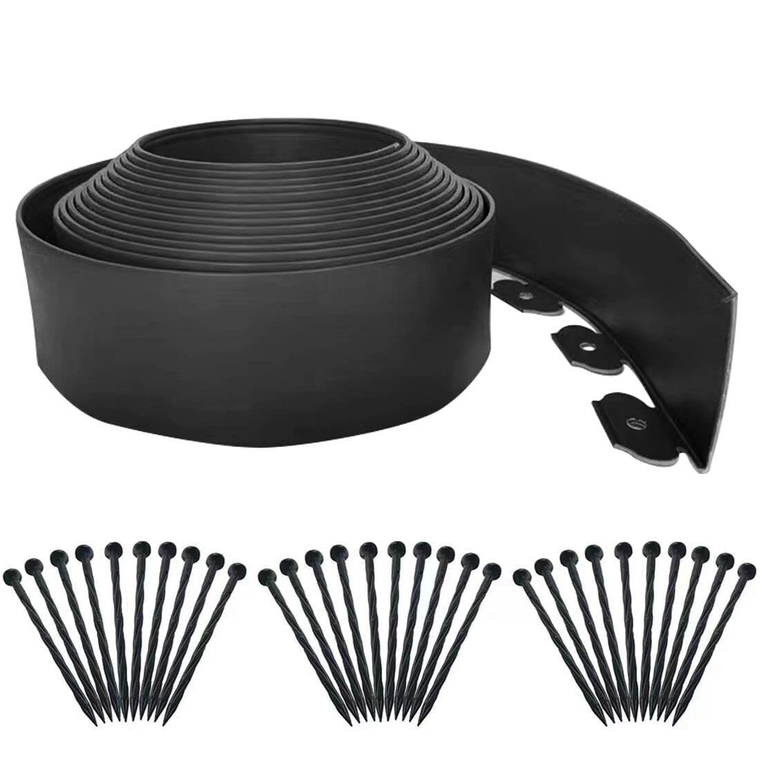 Garden Edging Borders 20FT,Landscape Edging Black[Extra Tall 4IN High] with 30pcs Plastic Stakes, Lawn Edging Flexible DIY Fence for Landscaping,Flower Bed,Grass,Gravel,Tree Surrounding
