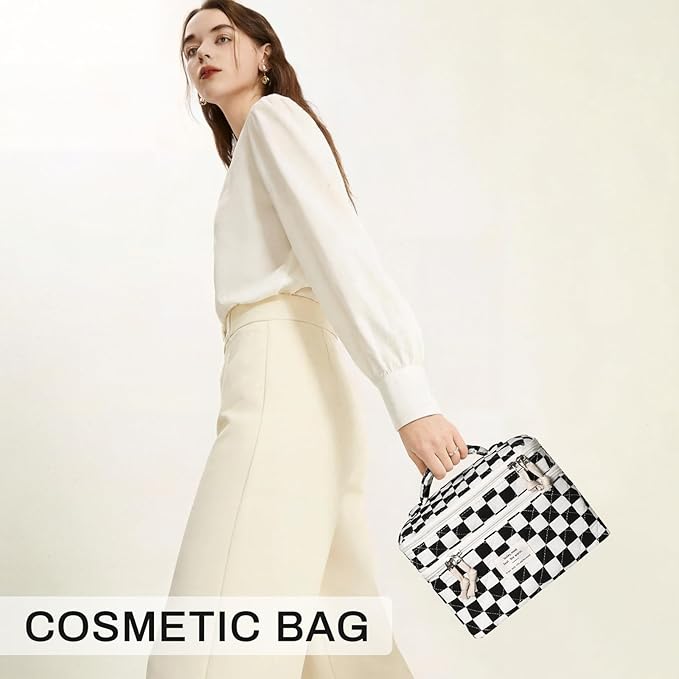 Makeup Bag, Portable Travel Make up Bag, Large Capacity Quilted Cosmetic Organizer Bag, Cute Floral Toiletry Bag for Women Girls