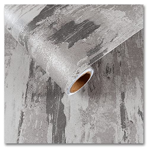 CRE8TIVE Stained Grey Concrete Wallpaper Cement Textured Wallpaper Stick and Peel Self Adhesive Removable Metallic Concrete Contact Paper for Countertops Waterproof Kitchen Backsplash Cabinets 12"x80"