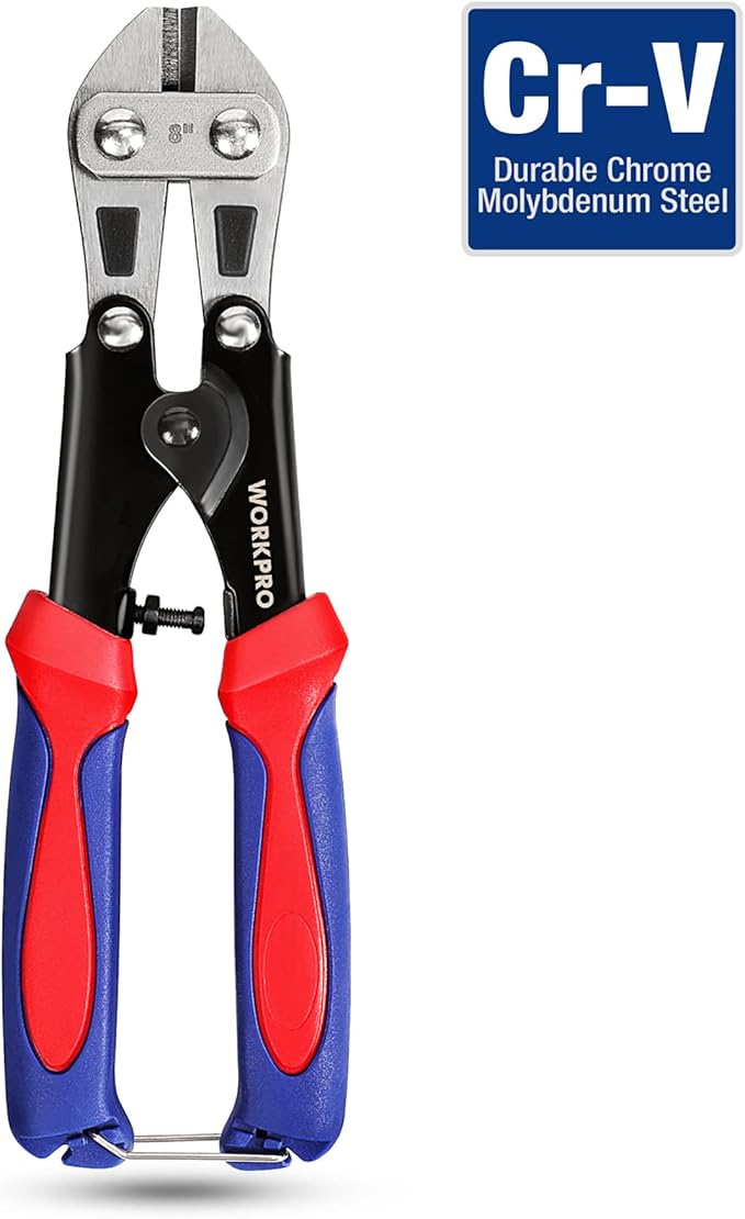 WORKPRO Mini Bolt Cutter 8-inch, Spring Loaded Small Heavy Duty Wire Cable Cutter, Snips Clippers with Soft Anti-Slip Handle