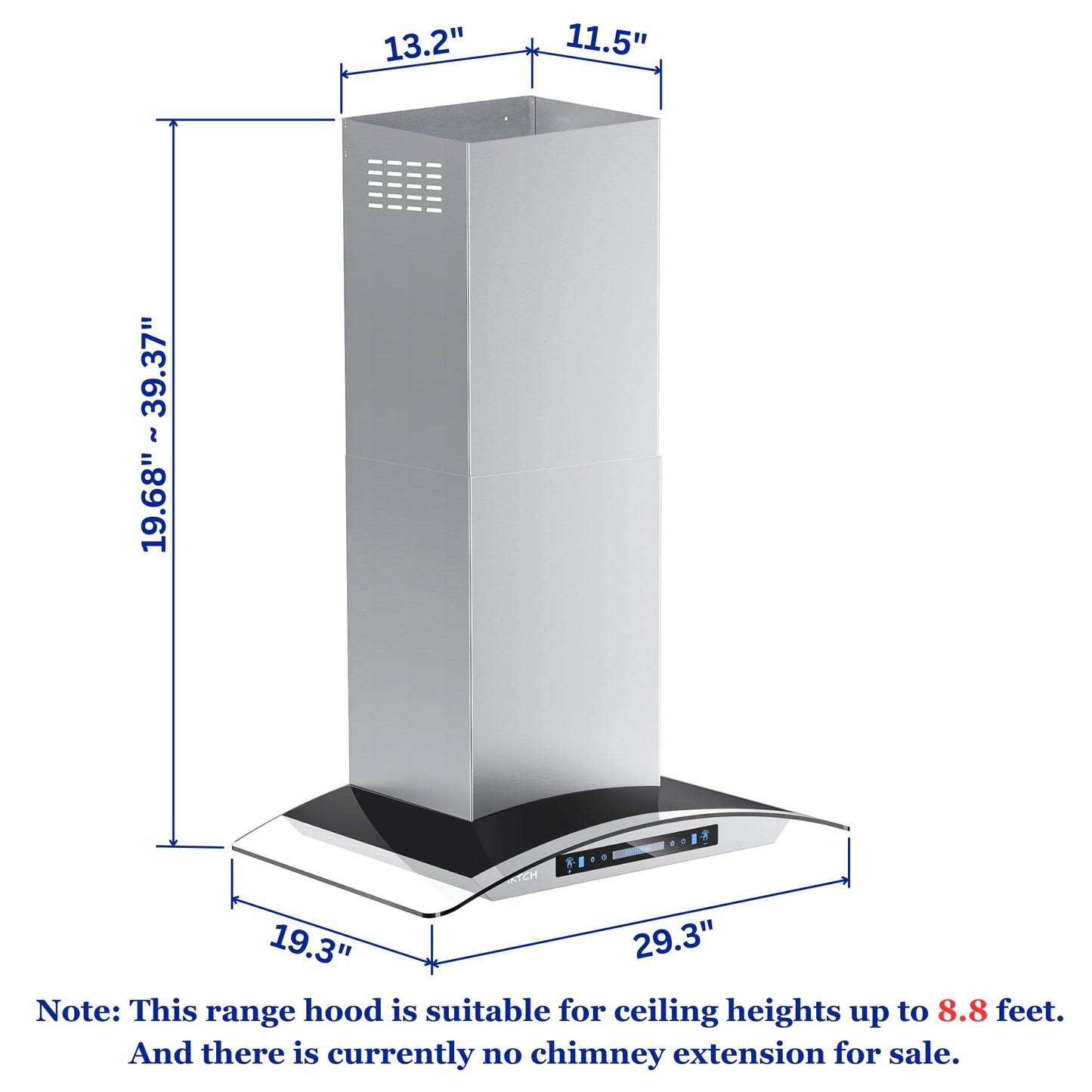 IKTCH 30 inch Wall Mount Range Hood Tempered Glass 900 CFM, Ducted Kitchen Vent Hood Stainless Steel, 4-Speed Gesture, Touch & Remote Control, with 2 Baffle Filters and LED Lights (IKP03-30)