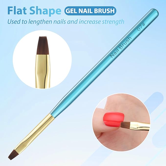 Metal Blue Nail Art Clean Up Brushes for Cleaning Polish Mistakes on the Cuticles, Acetone Resistant Nail Brush, Fingernail Cleaning Brushes for Nail Art and Designs (Round&flat&Bevel)