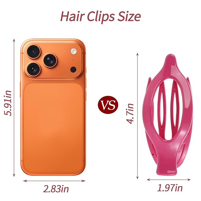6 Packs Flat Hair Clips for Women, French Flat Claw Clips for Women Girls, Alligator Clips for Thick Thin Hair, Strong Hold Duck Billed Clips,4.7 Inches Hair Clips,Cherry Pink
