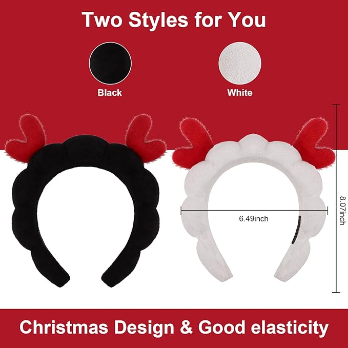 AMCAMI 2Pcs Christmas Skincare Headband for Washing Face,Makeup,Spa,Puffy Cloth Headbands for Women，Christmas Hair Accessories Gifts