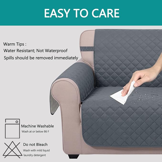 U-NICE HOME Recliner Chair Covers Reversible Chair Cover Pet Covers for Dogs with Elastic Straps Water Resistant Diamond Quilted (23''Armchair, Dark Blue/Light Grey)