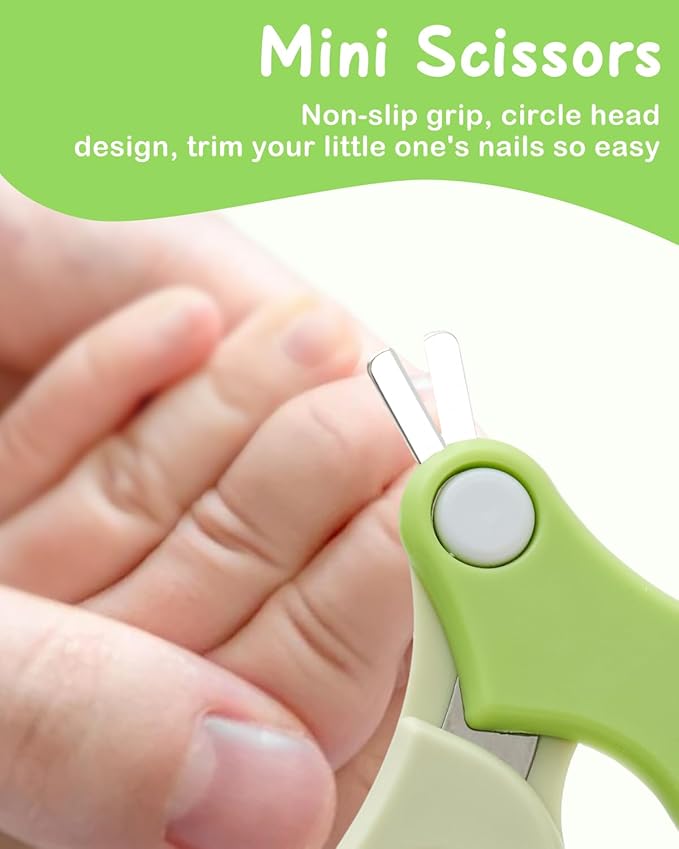 babygoal Baby Nail Flie Care Kit - 4-Piece Gentle Nail Trimmer & File Set with Safety Stopper | Painless Clipping for Newborns & Infants | Portable Case (Green) ZJCT02-B