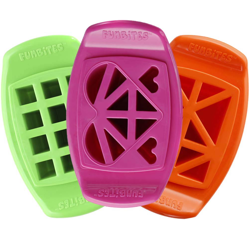 FunBites Food Cutter Green Squares/Pink Hearts/Orange Triangles, Sandwich Cutter for Kids, Bento Lunch Box Accessory Cuts Food into Bite-Size Shapes, Great for picky eaters.