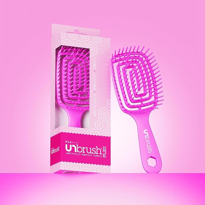 FHI Heat UNbrush Flex Detangling Brush — Ultra-Flexible, Pain-Free Hair Brush Detangler with DuoFlex Anti-Static Bristles for Removing Tangles, Massaging Scalp & Faster Styling - Pink