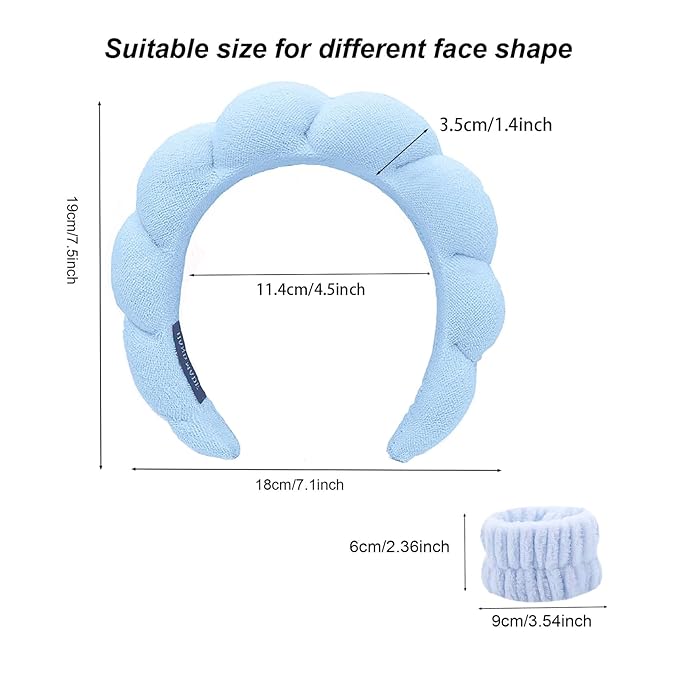 Spa Headbands for Washing Face Soft Puffy Bubble Headbands Wristband for Women Girls Makeup Skin Care Facial Beauty Shower Towel Hairband