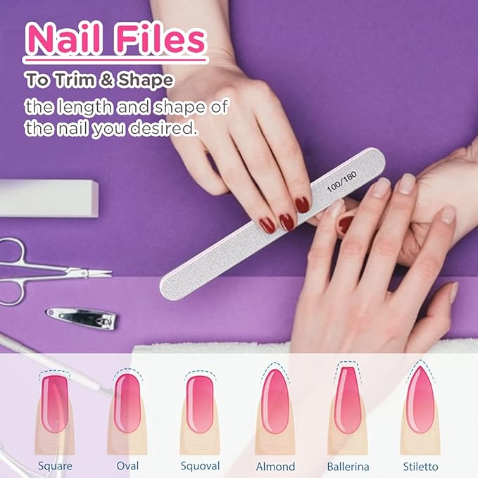 Nail Files and Buffer, TsMADDTs Professional Manicure Tools Kit Rectangular Art Care Buffer Block Tools 100 180 Grit 12 pcs(White)