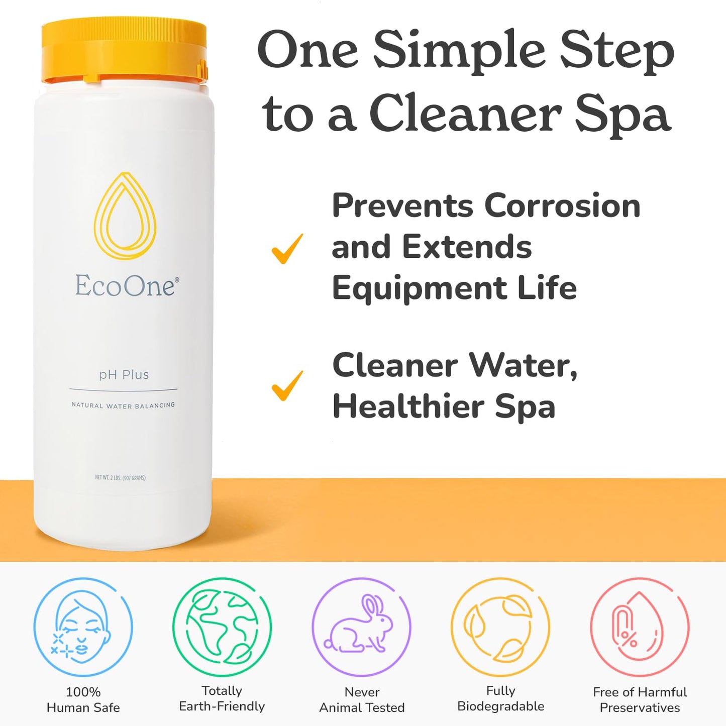 pH Plus by EcoOne | Natural Water pH Increaser for Hot Tub Application | Chlorine-Free, Phosphate-Free Hot Tub pH Increaser | Increases Alkalinity & Neutralizes pH to Prevent Scale & Buildup, 2 Lbs