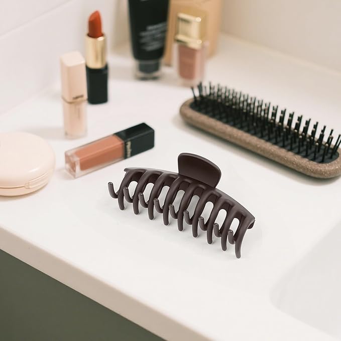 TOCESS Hair Claw Clips for Women - Large 8PK Neutral Matte Jumbo Square Hair Clips for Thick, Thin, Long, Short, Curly Hair Girls, Big Jaw Clip Set for Daily Use(Mocha Brown)