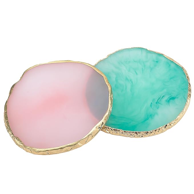Pengxiaomei 2 Pcs Resin Green Pink Nail Art Palette, Nail Polish Palette Nails Tools Gold Edge Nails Supplies Easter Gifts for Women Easter Basket Stuffers
