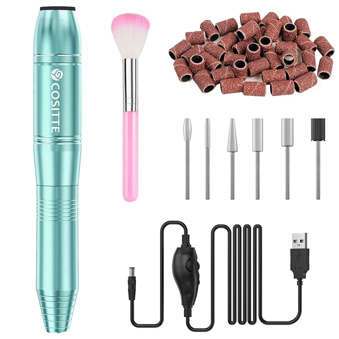 Electric Nail Drill,USB Electric Nail Drill Machine for Acrylic Nail Kit,Portable Electric Nail File Polishing Tool Manicure Pedicure Kit Efile Nail Supplies for Home Salon,Green
